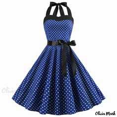 Olivia Mark - Vintage Polka Dot Strapless Dress with Flared Skirt Punk Tops, Halter Party Dress, Elegant Long Dress, 1950s Retro, Dot Print Dress, Loose Fitting Dresses, Vestidos Vintage, Elegant Dresses Long, Delicate Details