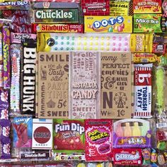 an assortment of candy and candies on display