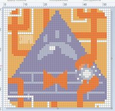 a cross stitch pattern with an orange and blue fish