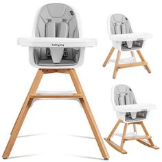 the baby high chair is designed to look like it's sitting on a wooden stand