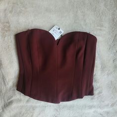 Zara Sweetheart Bustier Burgundy Size S Bnwt Chic Corset With Sweetheart Neckline And Built-in Bra, Chic Tube Top With Sweetheart Neckline And Corset Back, Date Night Top With Sweetheart Neckline And Built-in Bra, Elegant Bandeau Crop Top With Boned Bodice, Chic Corset With Sweetheart Neckline For Date Night, Chic Tube Top With Sweetheart Neckline, Sweetheart Neckline Crop Top With Corset Back, Date Night Corset With Sweetheart Neckline, Date Night Corset With Sweetheart Neckline And Built-in Bra