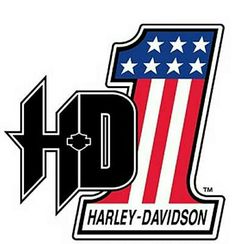 the logo for harley davidson's motorcycle shop, with an american flag on it