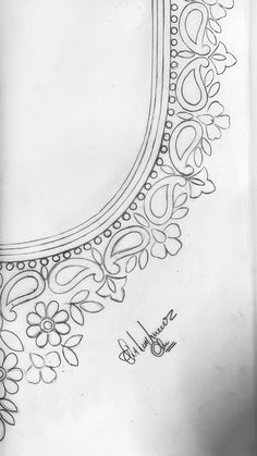 a drawing of a mirror with flowers on the edge and an ornate border around it