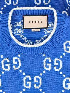 GUCCI 'GG' CREW NECK SWEATER IN BLUE WOOL WITH ALL-OVER WHITE LOGO INTARSIA, RIBBED TRIMS, STRAIGHT HEM. Size Type: STANDARDSKU: 694767 XKCDF4559 Our Products Are 100% Genuine. In All Cases We Stand By The Authenticity Of Every Product Sold On Our Site.