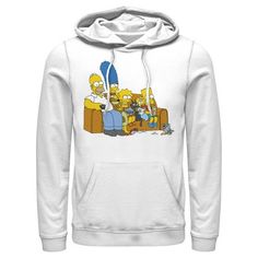 Take a seat on the most iconic couch in all of television with the officially licensed The Simpsons Men's Graphic Pullover Hoodie! Homer, Marge, Bart, Lisa, Maggie, Santa's Little Helper, and Snowball are featured sitting on their living room couch across this classic men's sweatshirt that celebrates the popular cartoon series. Pop Culture Fan Merchandise Hoodie For Winter, Pop Culture Hooded Sweatshirt Fan Merchandise, Pop Culture Fan Merchandise Hoodie Sweatshirt, Pre-shrunk Relaxed Fit Hoodie For Fans, Family Couch, Fox Clothing, Graphic Pullover, Pull Over Hoodie, Cartoon Series