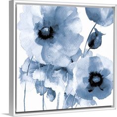 watercolor painting of blue and white flowers