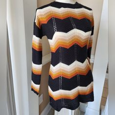 Perfect Fall Colors Knit Sweater Small Size Cam Be Wear As A Mini Dress With Leggings So Pretty! Elegant, Classy Lightweight Easy To Put On Fashionable Statement To Your Fabulous Look Dresses With Leggings, Put On, Unique Patterns, Orange Black, Fall Colors, Knitted Sweaters, Mini Dress, Orange, Knitting