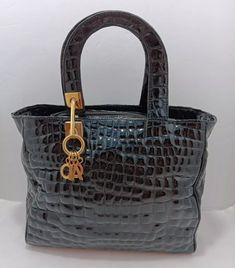 High Fashion Brand Ciao Black Patented Leather Crocodile Pattern Top Handle Bag | eBay Designer Black Shoulder Bag With Crocodile Pattern, Designer Black Crocodile Pattern Bag, Designer Crocodile Pattern Bags For Shopping, Designer Shopping Bags With Crocodile Pattern, Designer Crocodile Pattern Shopping Bags, High Fashion Branding, Crocodile Pattern, Handle Bag, Top Pattern