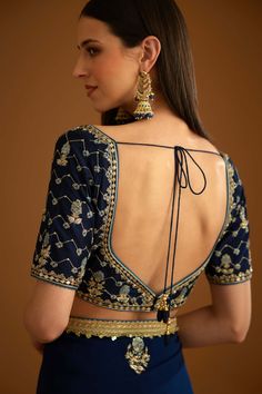 Navy Blue Silk Blouse Designs, Backless Blouse Designs For Silk Saree, Backless Blouse Design, Blouse Designs Backless, Backless Blouse Designs Saris, Lehenga Blouse Designs Back, Bride Blouses, Brocade Blouse Designs, Pink Blouse Designs