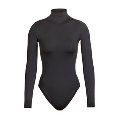 ESSENTIAL MOCK NECK LONG SLEEVE BODYSUIT - ONYX | SKIMS High Neck Bodysuit, Mock Neck Bodysuit, Square Neck Bodysuit, Mock Neck Long Sleeve, Ribbed Bodysuit, Black Bodysuit, Body Suit, Long Sleeve Bodysuit, Mock Neck