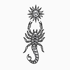 a black and white drawing of a seahorse with the sun on it's back