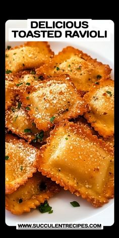 some ravioli on a plate with parmesan cheese