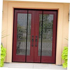 a red double door with mesh screen on the front and side doors to both sides