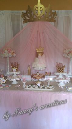 a table topped with lots of cakes and desserts