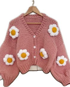 Cute Knitted Sweater For Winter, Cute Hand Knitted Winter Sweater, Cute Hand-knitted Winter Sweater, Winter Acrylic Knitted Cardigan, Winter Acrylic Knit Cardigan, Cute Knitted Fall Cardigan, Winter Knitted Acrylic Cardigan, Winter Cottagecore Long Sleeve Cardigan, Handmade Pink Winter Outerwear