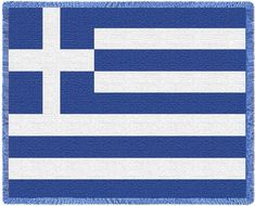 the flag of greece is shown on a blue and white patch with an embroidered cross