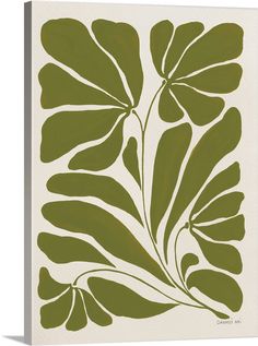 a green and white painting with leaves on it