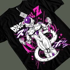 a t - shirt with an image of the character dragon in purple and white on it