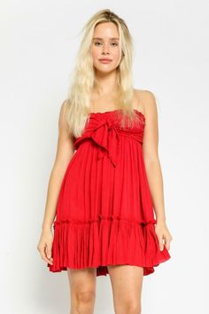 Red Strapless Mini Dress Red Dress Run, Rush Outfits, Strapless Sundress, Red Strapless Dress, Flared Mini Skirt, Rush Dresses, Boho Pink, A Goddess, Ruffle Mini Dress