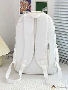 BirdinBag - Stylish Star Doll Campus Backpack - Water Resistant, Lightweight, Business College Bookbag for Women White Large Capacity Shoulder Bag For Study, White Shoulder Bag For Back To School, White Portable Satchel Backpack, White School Bag With Zipper Closure, White Satchel Backpack, White Portable Bag For Back To School, White Backpack With Zipper Closure For Students, White Backpack With Zipper Closure For Study, Portable White Backpack For Back To School