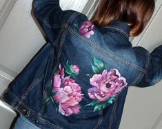 Cherry Blossoms Jean Jacket, Hand Painted Jacket, Jean Jacket Art, Sakura Jacket, Hanami Art, Handpainted, Hanami Denim Jacket, Painted Art - Etsy Hand Painted Denim Jacket, Painted Denim Jacket, Painted Jacket, Painted Jeans, Painted Denim, Jean Jacket, Cherry Blossom, Denim Jacket, Blossom