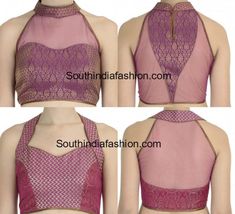 Leaf Neck Blouse Design, Blouse Designs Net, Halter Neck Blouse Design, Net Blouse Designs, Halter Neck Blouse, Sleeveless Blouse Designs, Blue Blouse Designs, Netted Blouse Designs, Blouse Necklines