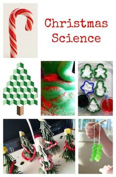 christmas science activities for kids to do with the holiday tree, candy canes and snowflakes