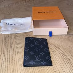 Authentic Louis Vuitton Passport Cover, Black And Gray, In Excellent Condition Louis Vuitton Passport Cover, Louis Vuitton Felicie, Louis Vuitton Multicolor, Leather Trifold Wallet, Vintage Monogram, Louis Vuitton Wallet, Louis Vuitton Damier Ebene, Wallet Organization, Cover Black