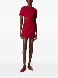 Valentino Garavani Crepe Couture cut-out Minidress - Farfetch Designer Short Sleeve Mini Dress For Evening, Couture Mini Dress, Halterneck Mini Dress, Versace Outfit, Yoko London, Summer Beach Wear, Red Mini Dress, Silk Crepe, Polo Dress