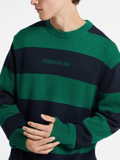 Straight from our archives, our striped, long sleeve sweater blends a vintage look with a more comfortable, contemporary feel. Made with 100% organic cotton. Striped Jeans, Cotton Pullover, Guess Jeans, Knit Cotton, Striped Knit, Striped Long Sleeve, Sleeve Sweater, Vintage Look, Cotton Fiber