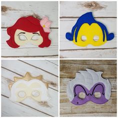 Everyone loves a good dress-up masks! Our quality felt masks encourage imaginative play and help to create hours of joyful dress up time. Have you been looking for something fun and special for a party favor? Search no further! All of our masks are made from two layers of high quality felt and include an adjustable elastic band. Masks are made as shown in photos by me and my commercial embroidery machines. Each mask is made with care and special attention to detail. Most designs are available in Themed Costume Accessories Mask For Themed Events, Themed Carnival Masks, Joyful Dress, Band Masks, Little Mermaid Characters, Felt Masks, Cute Couples Costumes, Commercial Embroidery Machine, Cute Masks