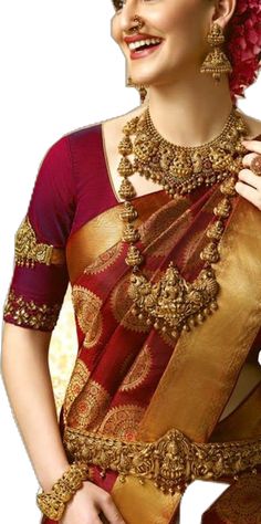 Cultural Heritage Of India, Indian Brides Jewelry, South Indian Bridal Jewellery, Bridal Sarees South Indian, Indian Bridal Sarees, Wedding Saree Blouse, Saree Jewellery, Wedding Saree Blouse Designs