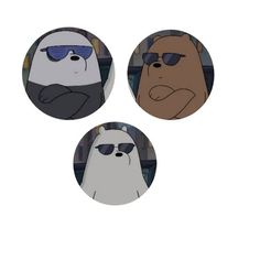 three cartoon characters with sunglasses on their faces