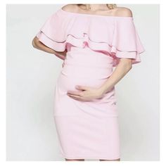 La Clef Women Off Shoulder Pink Maternity Ruffle Dress Size Large Fitted Short Sleeve Maternity Dress With Ruffles, Fitted Sleeveless Ruffled Maternity Dress, Fitted Sleeveless Maternity Dress With Ruffles, Short Sleeve Maternity Dresses With Ruffles, Fitted Pink Maternity Dress With Ruffles, Pink Maternity Dress With Ruffles, Pink Ruffled Maternity Dress For Summer, Fitted Maternity Dress With Ruffles, Maternity Dresses With Ruffles