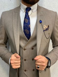 Danda  Slim Fit Suit Coffee Tailored Wedding Suit, Navy Slim Fit Suit, Blue Groomsmen Suits, Suit For Men Wedding, Vest Suit, Brown Suit, Suits Men Business, Beige Suits, Wedding Outfit Men