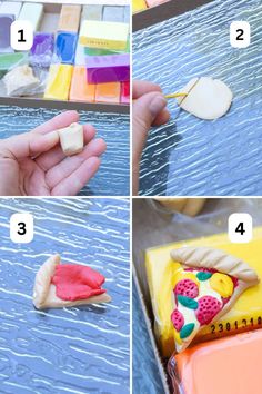 four pictures showing how to make an art project