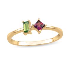 Remind her you are always by her side with this charming and personalized couple's baguette and princess-cut gemstone ring. Fashioned in your choice of metal This dainty design showcases the two simulated or natural gemstones you select - a 4.0 x 2.0mm baguette-cut stone and a tilted 3.0mm princess-cut stone - glistening side-by-side at the center. Lovely worn alone or stacked with her other favorite rings to create a unique look. Ring Inspo, Personalized Couple, Baguette Cut, Favorite Rings, Showcase Design, Side By Side, Sister Gifts, Princess Cut, Gemstone Ring