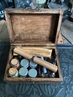 an old wooden box filled with different types of items