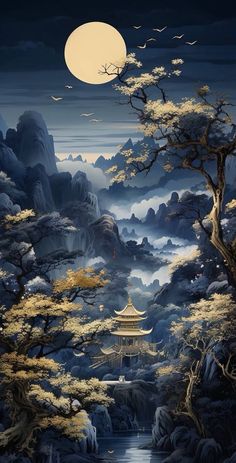 Chinese Wallpaper, Adventure Time Wallpaper, Galaxies Wallpaper, Chinese Landscape Painting, Art Gallery Wallpaper, Fantasy Paintings, Graphic Wallpaper