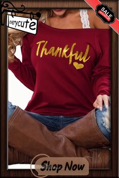 Burgundy Thankful Print Off Shoulder Long Sleeve Top Without Strap Off Shoulder Long Sleeve Top, Tops Long Sleeve, Women Tops, Long Sleeve Top, Off Shoulder, Long Sleeve Tops, Sleeve Top, Shop Now, Long Sleeve