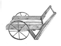 an old wooden wagon with wheels drawn by hand