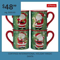 three christmas mugs with santa on them for $ 48 99 reg $ 100 00