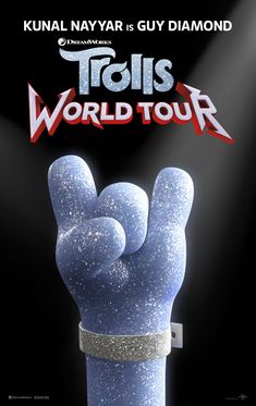 a poster for the movie's world tour shows a blue hand with glitter on it