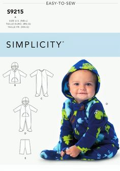 an infant's pajamas and hat sewing pattern with instructions to sew the baby