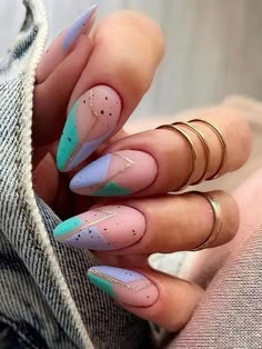 Colorblock Nails, Sky Blue Nails, Long Almond, Hello Nails, Spring Nail Trends, New Nail Designs, Modern Nails, Nails Fashion