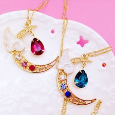 Harajuku Moon Angel Wing Rhinestone Necklace Makeup Fridge, Magical Iridescent Pendant Necklaces, Magical Girl Necklace, Harajuku Wings Necklace, Moon Angel, Mystical Iridescent Pendant Necklace, Sakura Necklace, Pink Angel Wing Necklace, Saylor Moon