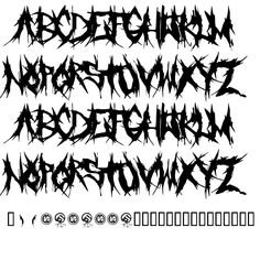 some type of font that is black and white with lots of scratches on it, including letters