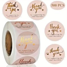 thank you for supporting my small business with gold foiling on pink and white labels