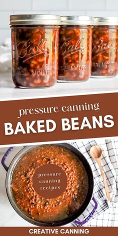 homemade baked beans in a pot and pressure canned baked beans in jars How To Can Beans Pressure Canning, Meals To Pressure Can, Canning Ready To Eat Meals, Canning Marinades, Canning Calico Beans, Canning Homemade Baked Beans, Canning Bbq Baked Beans, Canning House Ideas, All American Pressure Canner Recipes