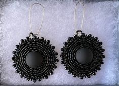 Beaded Earrings  * 11/0 Seed Beads (Black and Black Matte) * Edged with SS6 Rhinestone Chain (Black) Seed Bead Earring, Beaded Things, Black And Black, Bead Earring, Rhinestone Chain, Beaded Earrings Patterns, Earring Patterns, Bead Jewelry, Seed Bead Jewelry